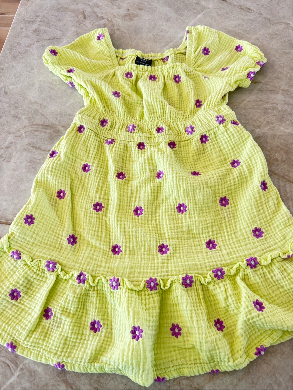 ZAC Kids Girls Lime Green Gauze Dress Purple Embroidered Flowers Size 6-6X